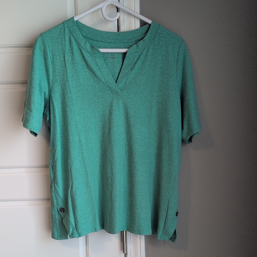 J. Jill Teal V-Notch Short Sleeve Top